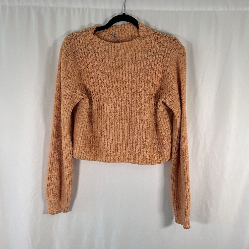 Zara Sweater Women's Large Solid Orange Plush Long Sleeve Ribbed Polyester